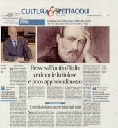 Heiss: sull'unità d'Italia cerimonie frettolose e poco approfondimento
