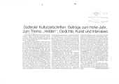 Südtiroler Kulturzeitschriften: Beiträge zum Hofer-Jahr, zum Thema "Helden", gedichte, Kunst und Interviews