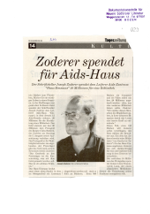 Zoderer spendet für Aids-Haus