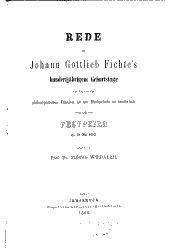 Rede zu Johann Gottlieb Fichte's hundertjährigem Geburtstage bei der von der philosophischen Fakultät an der Hochschule zu Innsbruck veranstalteten Festfeier am 19. Mai 1862