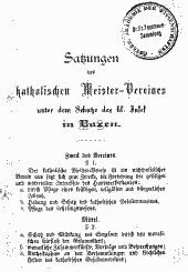 Satzungen des katholischen Meister-Vereines unter dem Schutze des hl. Josef in Bozen