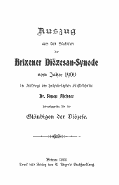 Auszug aus den Statuten der Brixener Diözesan-Synode vom Jahre 1900
