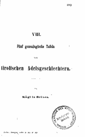 Fünf genealogische Tafeln von tirolischen Adelsgeschlechtern