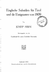Englische Subsidien für Tirol und die Emigranten von 1809