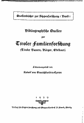 Bibliographische Quellen zur Tiroler Familienforschung 