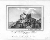 Schloss Kehlburg gegen Süden. Entschuldigungskarte für Bruneck pro 1846